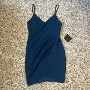NWT Lulus Womens Forever Your Girl Cocktail Dress Size L Teal Strappy Bodycon